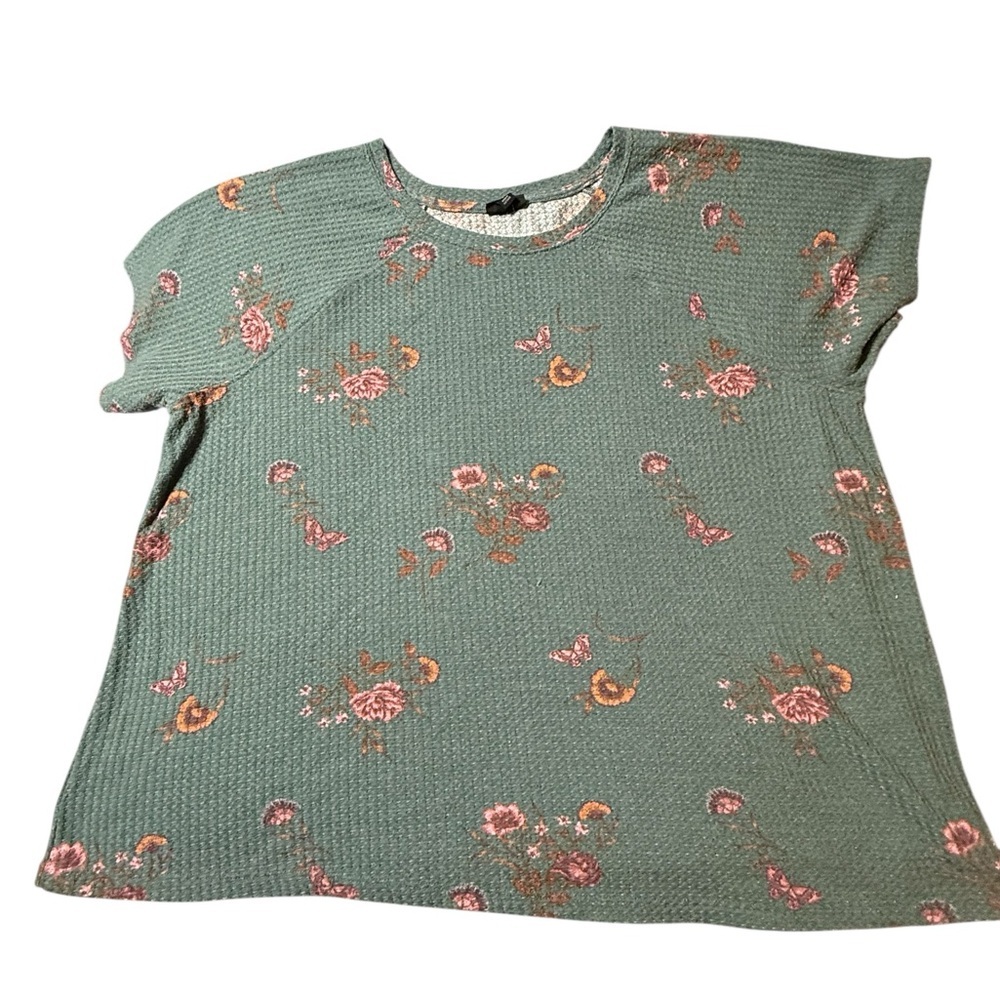 Torrid Floral Waffle Knit Top Size 4 Green Thermal Plus Size